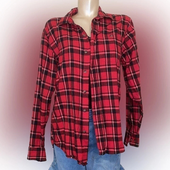 Blue mountain men’s medium shirt buttondown plaid flannel shacket red black - Picture 1 of 4